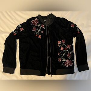 a.n.a Black Bomber Jacket with Floral Embroidery